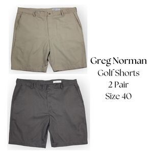 2 Pair Golf Shorts (40) Greg Norman Alltex Khaki & Charcoal Grey 9" Inseam